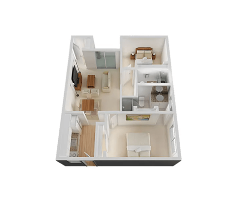 Floor plan for 2 beds, 2 baths, 1095 sqft